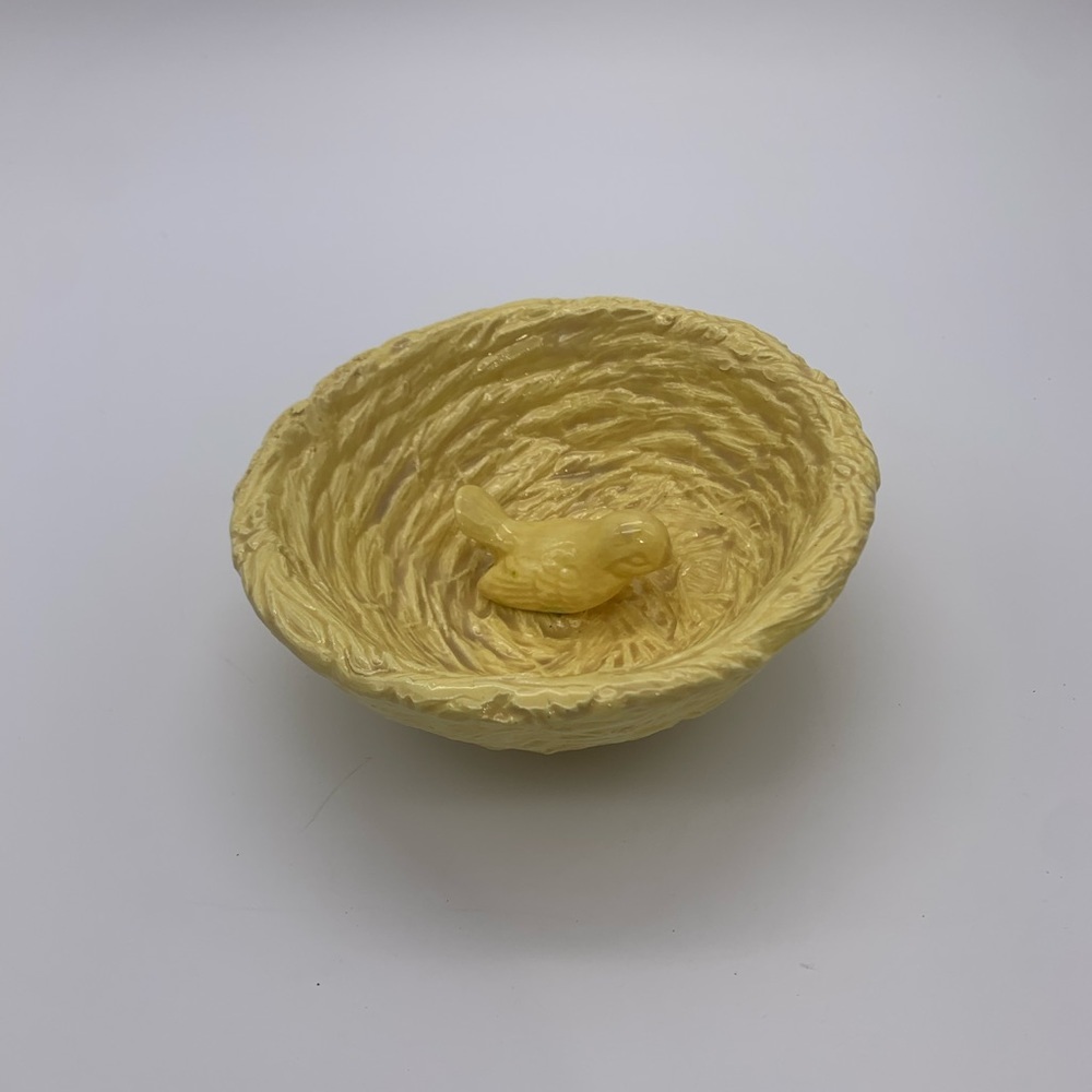 Gorgeous Yellow Textured Birds Nest Decorative Ceramic Bowl Porch Patio Indoor